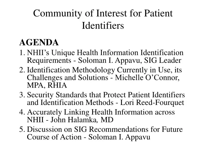 community of interest for patient identifiers