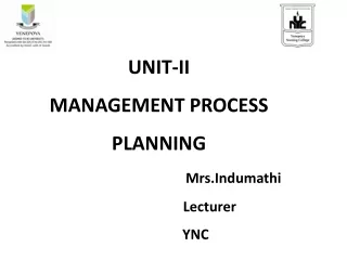 UNIT-II MANAGEMENT PROCESS PLANNING Mrs.Indumathi                              Lecturer