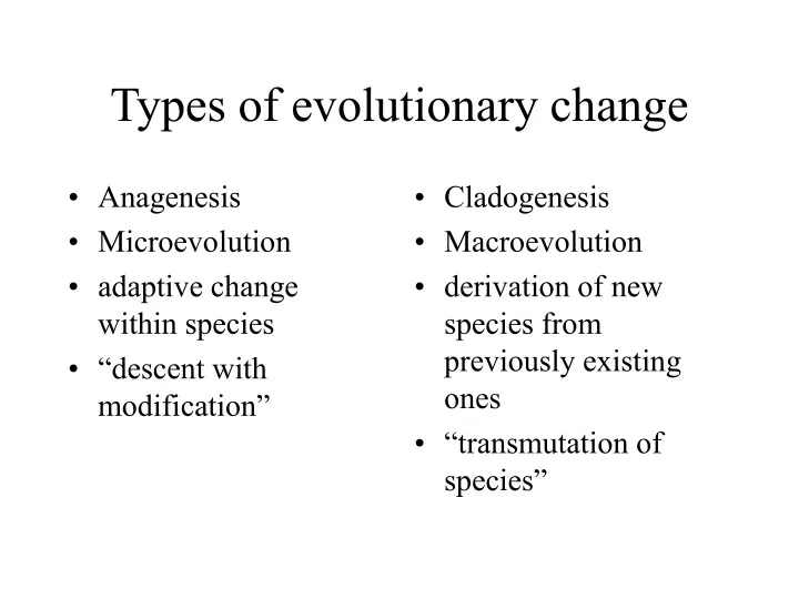 types of evolutionary change