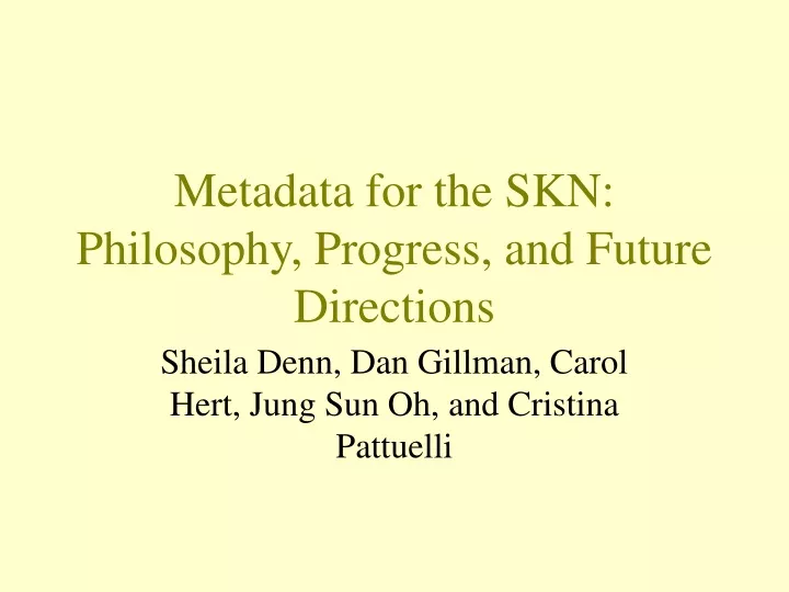 metadata for the skn philosophy progress and future directions