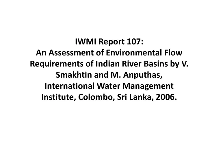 iwmi report 107 an assessment of environmental