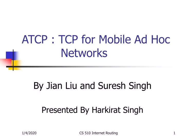 atcp tcp for mobile ad hoc networks