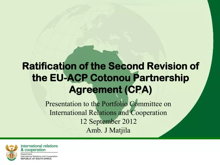 ratification of the second revision of the eu acp cotonou partnership agreement cpa