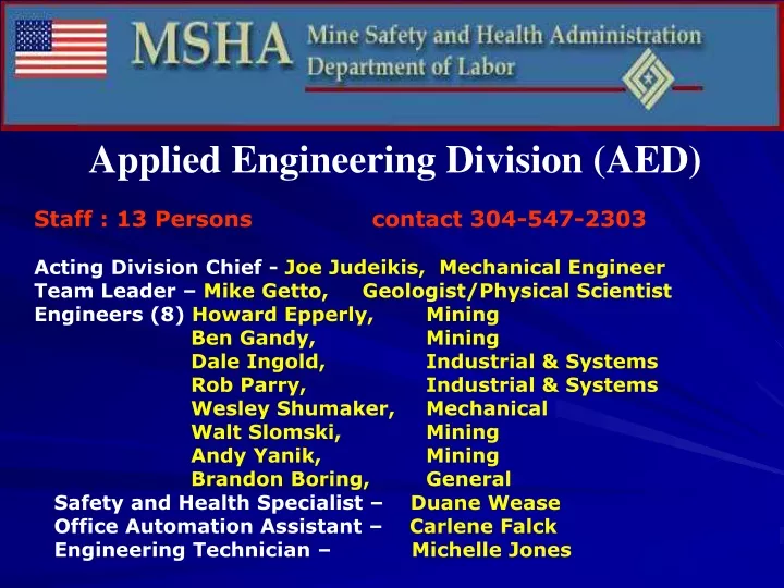 applied engineering division aed staff 13 persons