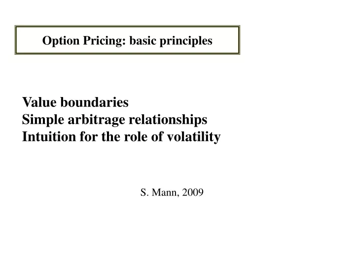 option pricing basic principles