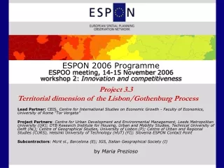 Project 3.3 Territorial dimension of the Lisbon/Gothenburg Process