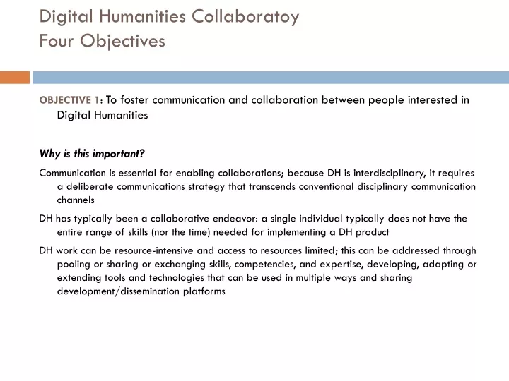 digital humanities collaboratoy four objectives