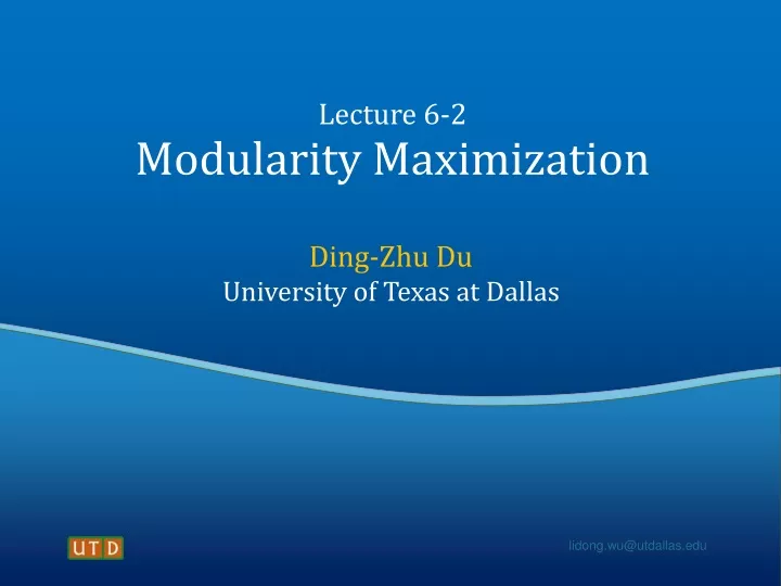 lecture 6 2 modularity maximization