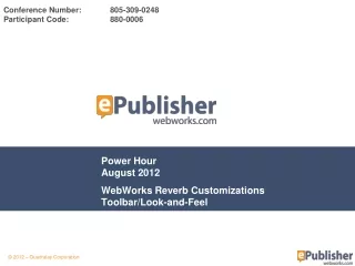 Power Hour August 2012 WebWorks Reverb Customizations Toolbar/Look-and-Feel