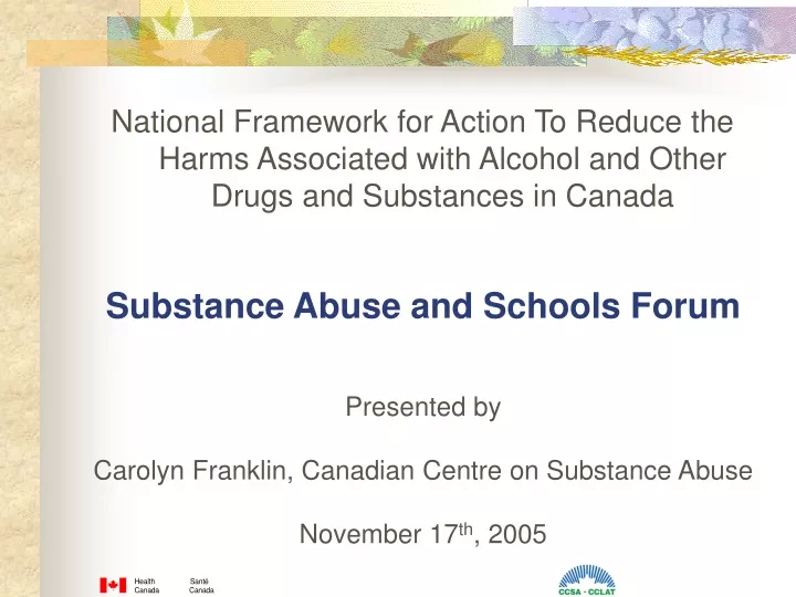 national framework for action to reduce the harms