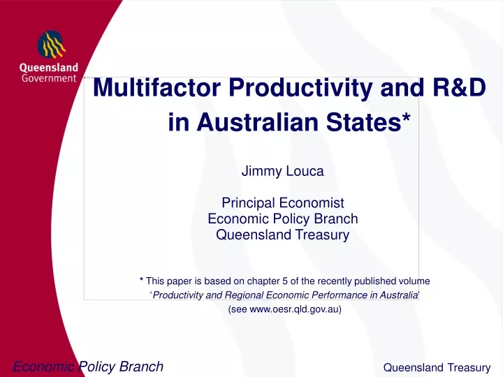 multifactor productivity and r d in australian
