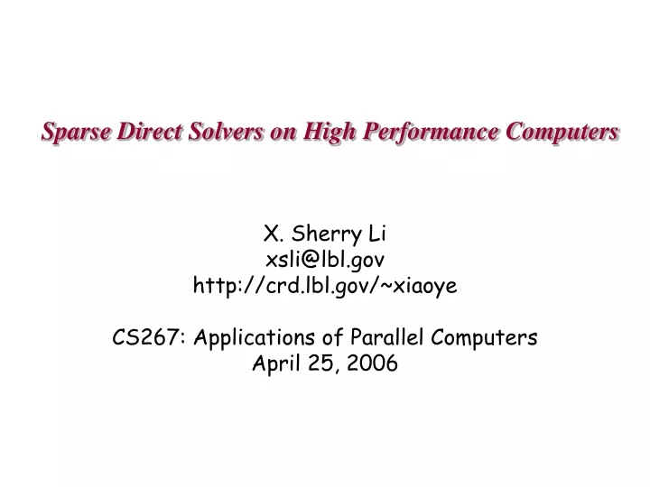 sparse direct solvers on high performance computers