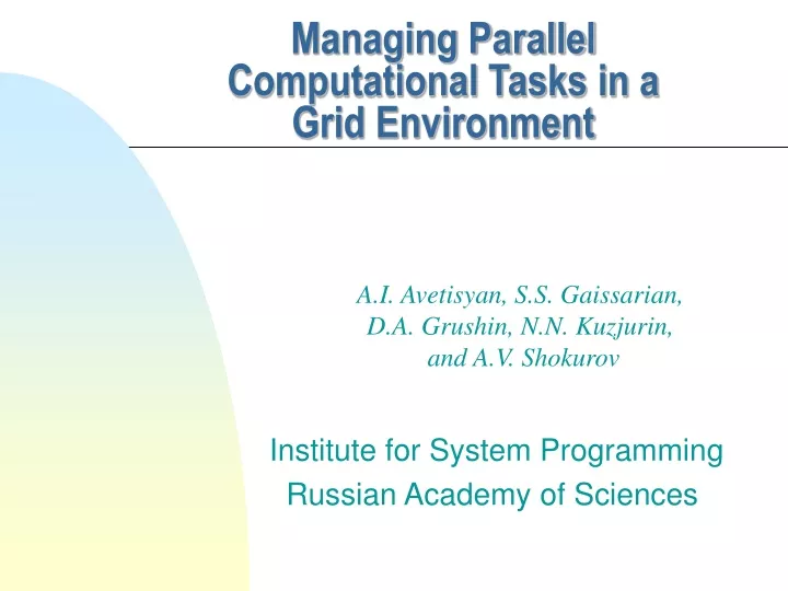 managing parallel computational tasks in a grid environment