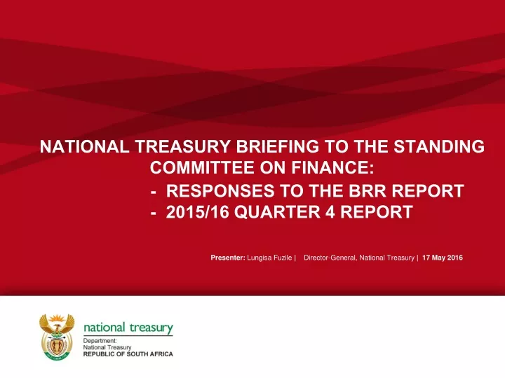 national treasury briefing to the standing committee on finance