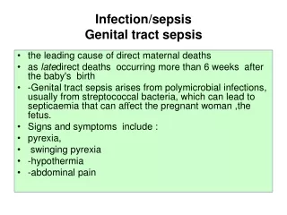 Infection/sepsis Genital tract sepsis