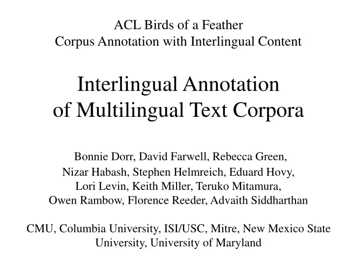 acl birds of a feather corpus annotation with
