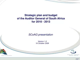Strategic plan and budget  of the Auditor General of South Africa  for 2010 - 2013