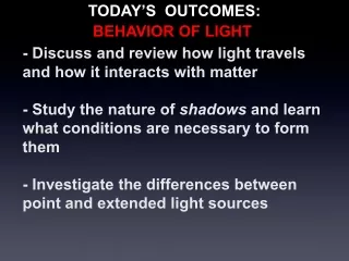 - Discuss and review how light travels and how it interacts with matter