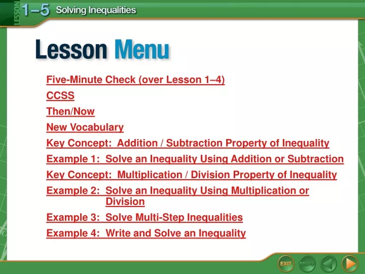 lesson menu