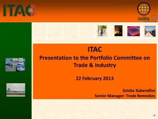 ITAC Presentation to the Portfolio Committee on Trade &amp; Industry 22 February 2013