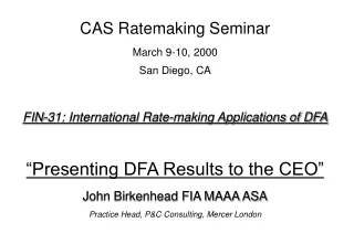 CAS Ratemaking Seminar  March 9-10, 2000 San Diego, CA