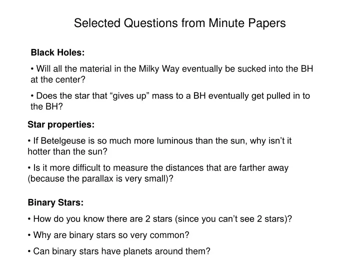 selected questions from minute papers