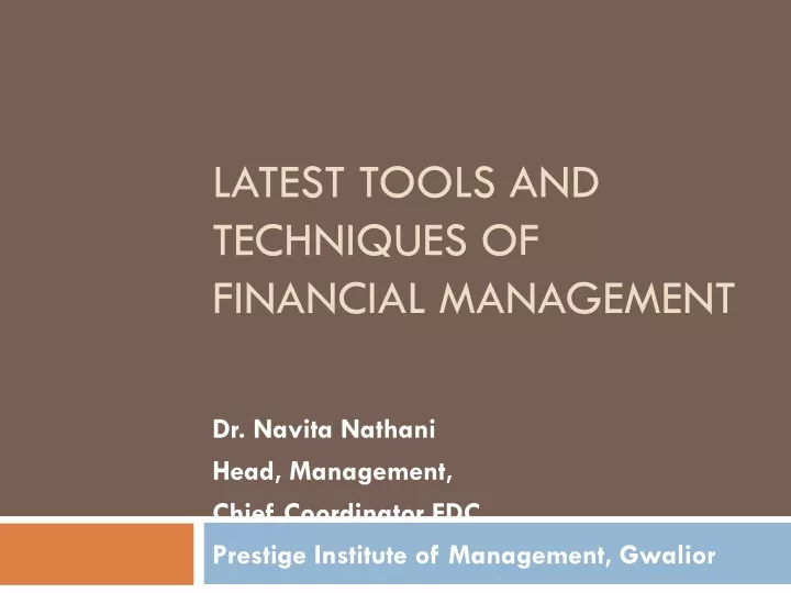 latest tools and techniques of financial management