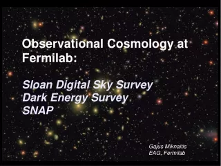 Observational Cosmology at Fermilab:  Sloan Digital Sky Survey 	Dark Energy Survey 	SNAP