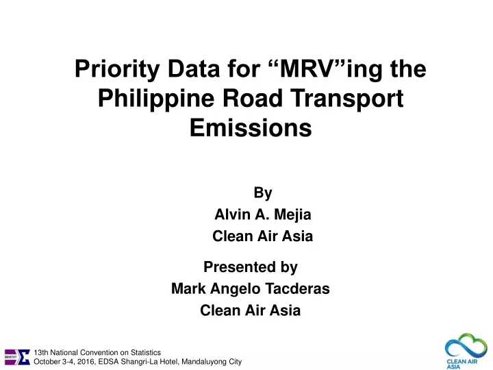 priority data for mrv ing the philippine road transport emissions