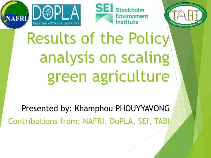 results of the policy analysis on scaling green agriculture