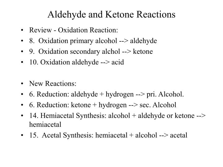 aldehyde and ketone reactions