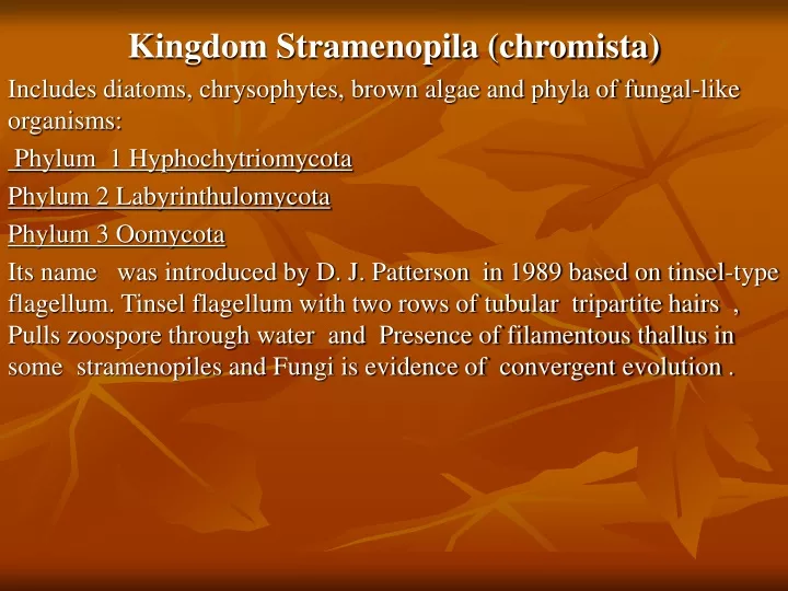 kingdom stramenopila chromista includes diatoms