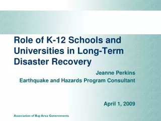 Role of K-12 Schools and Universities in Long-Term Disaster Recovery