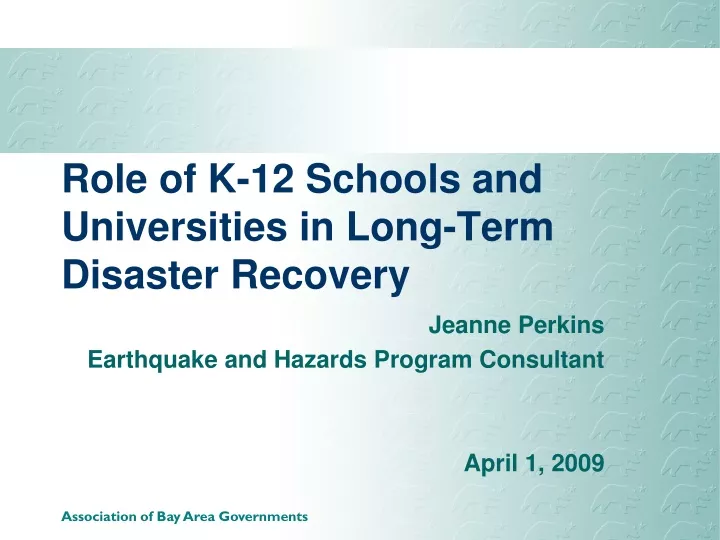 role of k 12 schools and universities in long term disaster recovery