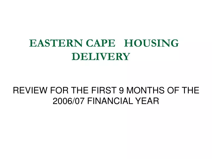 eastern cape housing delivery
