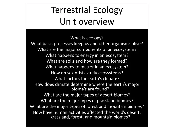 terrestrial ecology unit overview