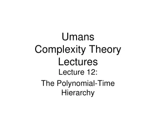 Umans Complexity Theory Lectures