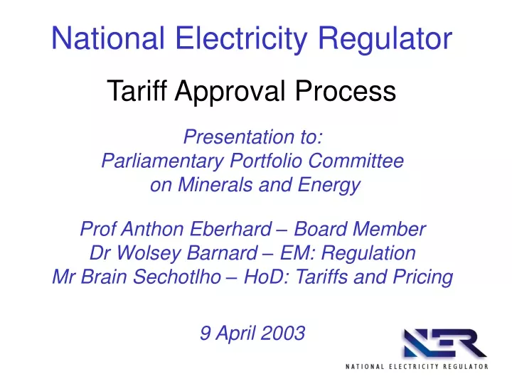 national electricity regulator tariff approval