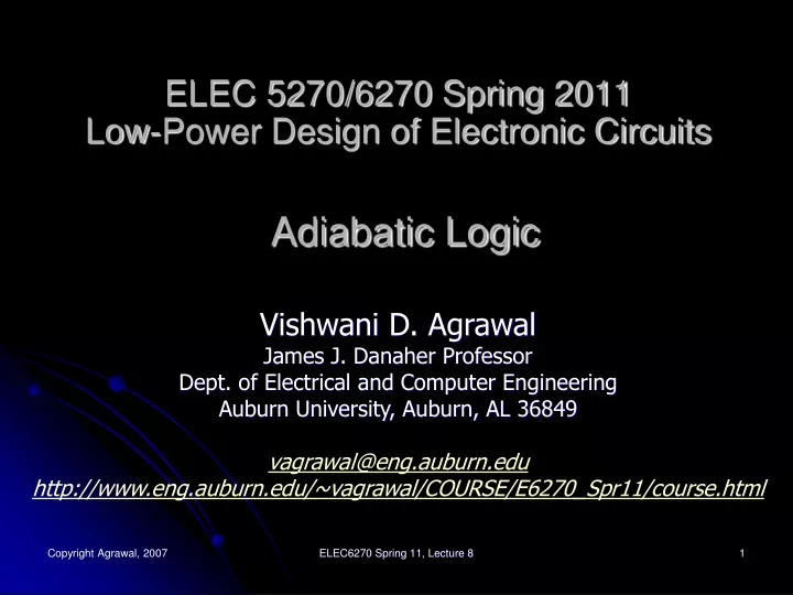 elec 5270 6270 spring 2011 low power design of electronic circuits adiabatic logic