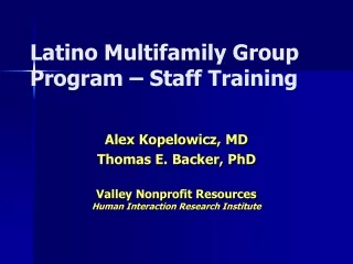Latino Multifamily Group Program – Staff Training