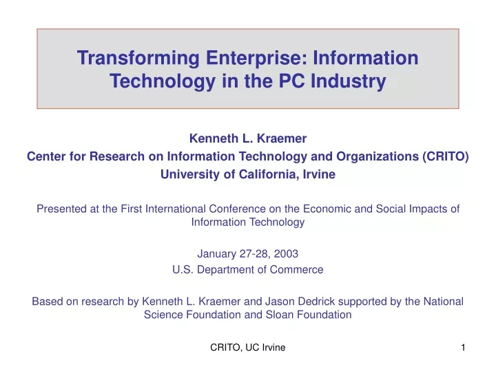transforming enterprise information technology in the pc industry