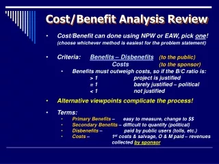 Cost/Benefit Analysis Review