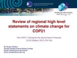 Review of regional high level statements on climate change for COP21