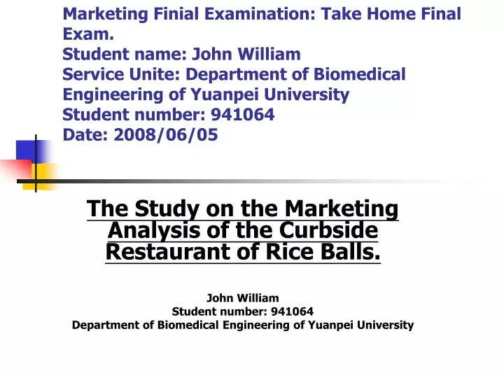 marketing finial examination take home final exam