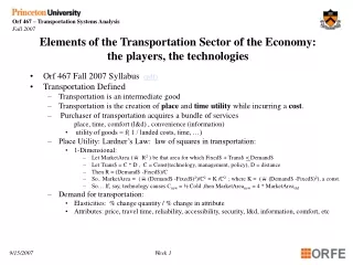 Elements of the Transportation Sector of the Economy:  the players, the technologies