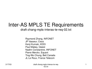 Inter-AS MPLS TE Requirements draft-zhang-mpls-interas-te-req-02.txt