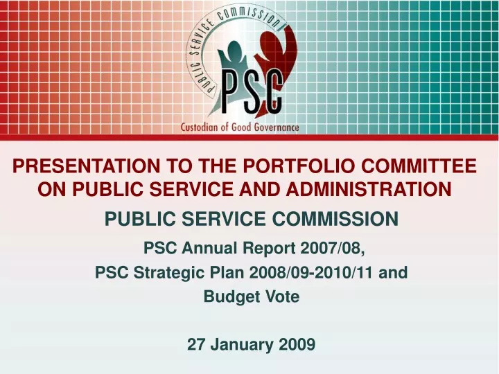 presentation to the portfolio committee on public