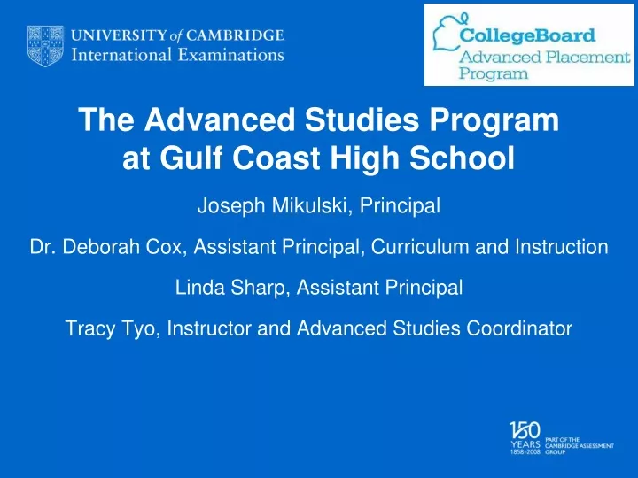 the advanced studies program at gulf coast high school
