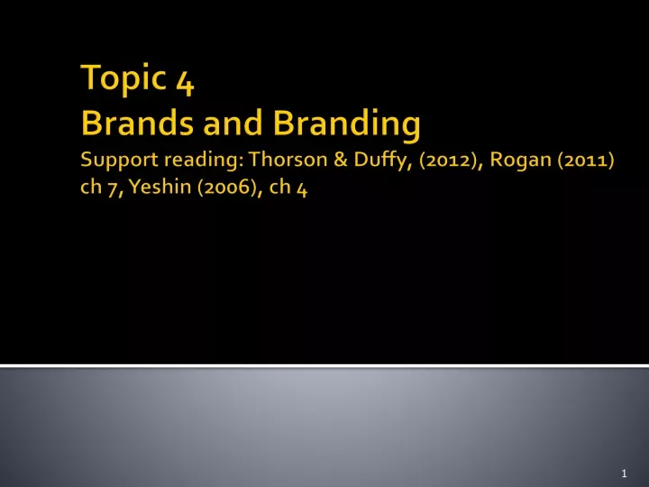 topic 4 brands and branding support reading thorson duffy 2012 rogan 2011 ch 7 yeshin 2006 ch 4