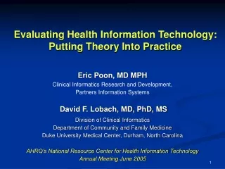 Evaluating Health Information Technology:  Putting Theory Into Practice